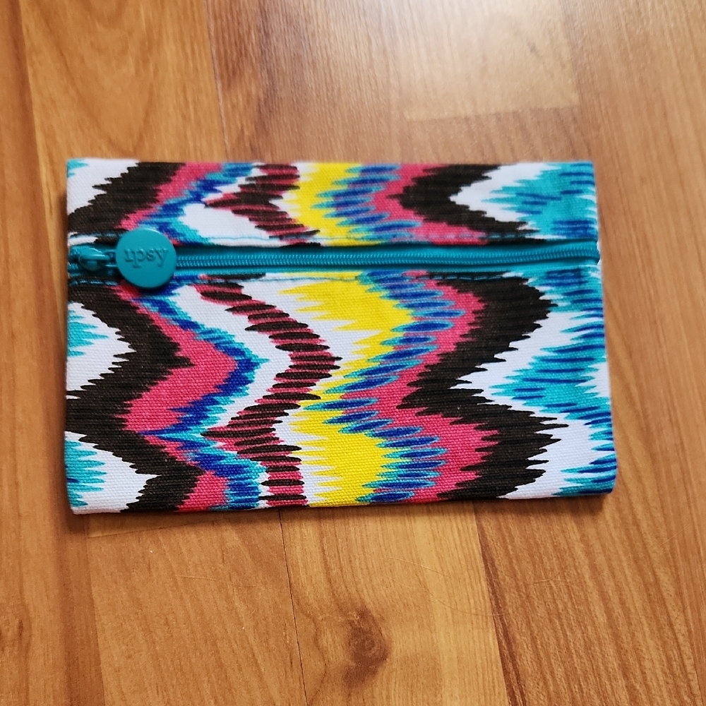 Ipsy Multicolor Patterned Pouch with Teal Zipper